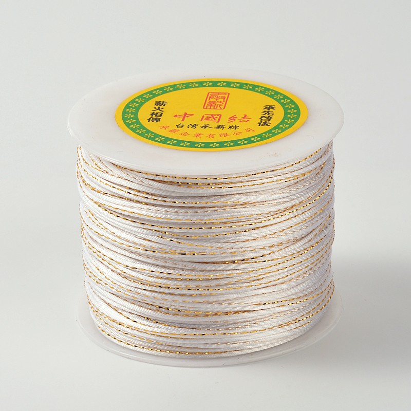 PandaHall Gold Line Round String Polyester Cords, White, 2mm; about 100m/roll Polyester White