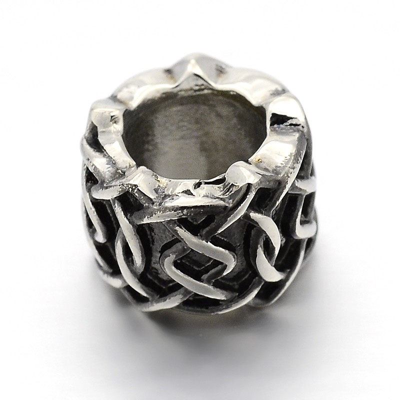 PandaHall Retro 304 Stainless Steel Beads, Column, Antique Silver, 7.5x11mm, Hole: 6mm Stainless Steel Column