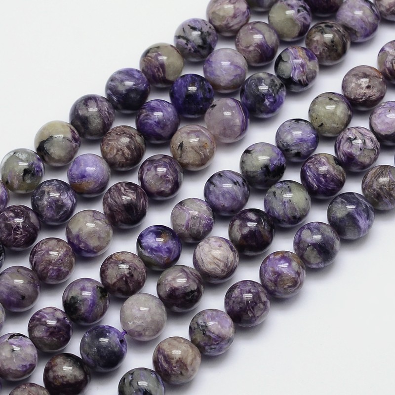 PandaHall Natural Charoite Round Bead Strands, 10mm, Hole: 1mm; about 39pcs/strand, 15.5" Charoite Round