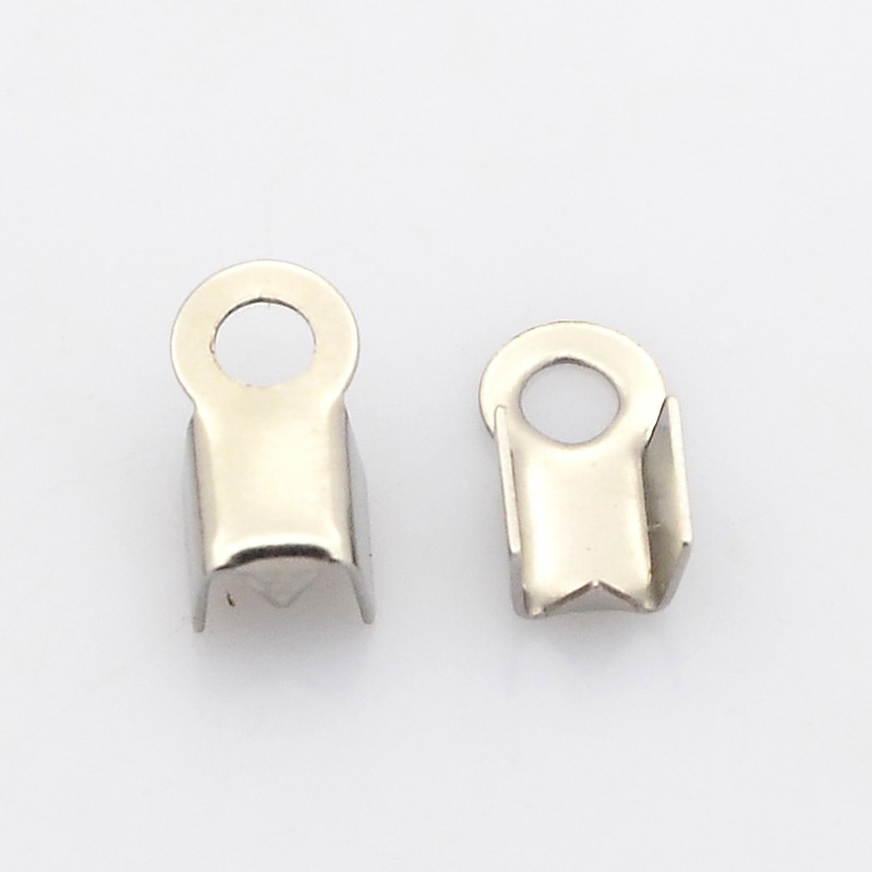PandaHall 304 Stainless Steel Folding Crimp Ends, Stainless Steel Color, 8x4x3mm, Hole: 2mm; Inner Diameter: 3x3mm Stainless Steel