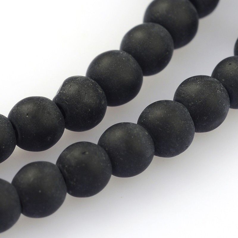 PandaHall Frosted Glass Round Bead Strands, Black, 4mm, Hole: 1mm; about 80pcs/strand, 12" Glass Round Black