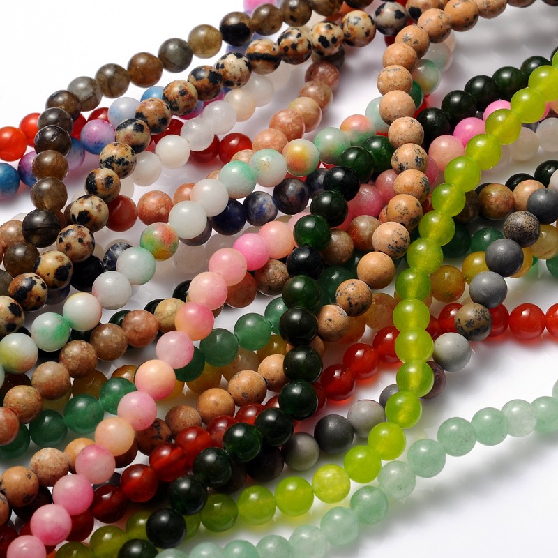 PandaHall Dyed Natural Jade Beads Strands, Round, Mixed Color, about 6mm in diameter, hole: 0.8mm, about 65pcs/strand, 15.5" White Jade...