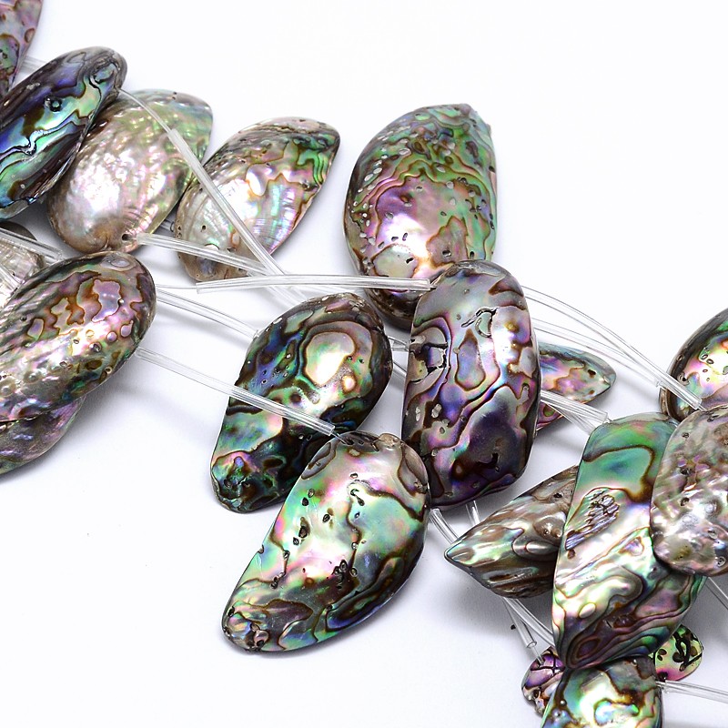 PandaHall Paua Shell Shell Beads Strands, Nuggets, Colorful, 10~22x24~50x4~9mm, Hole: 1mm; about 10pcs/strand, 15.7" Paua Shell Nuggets