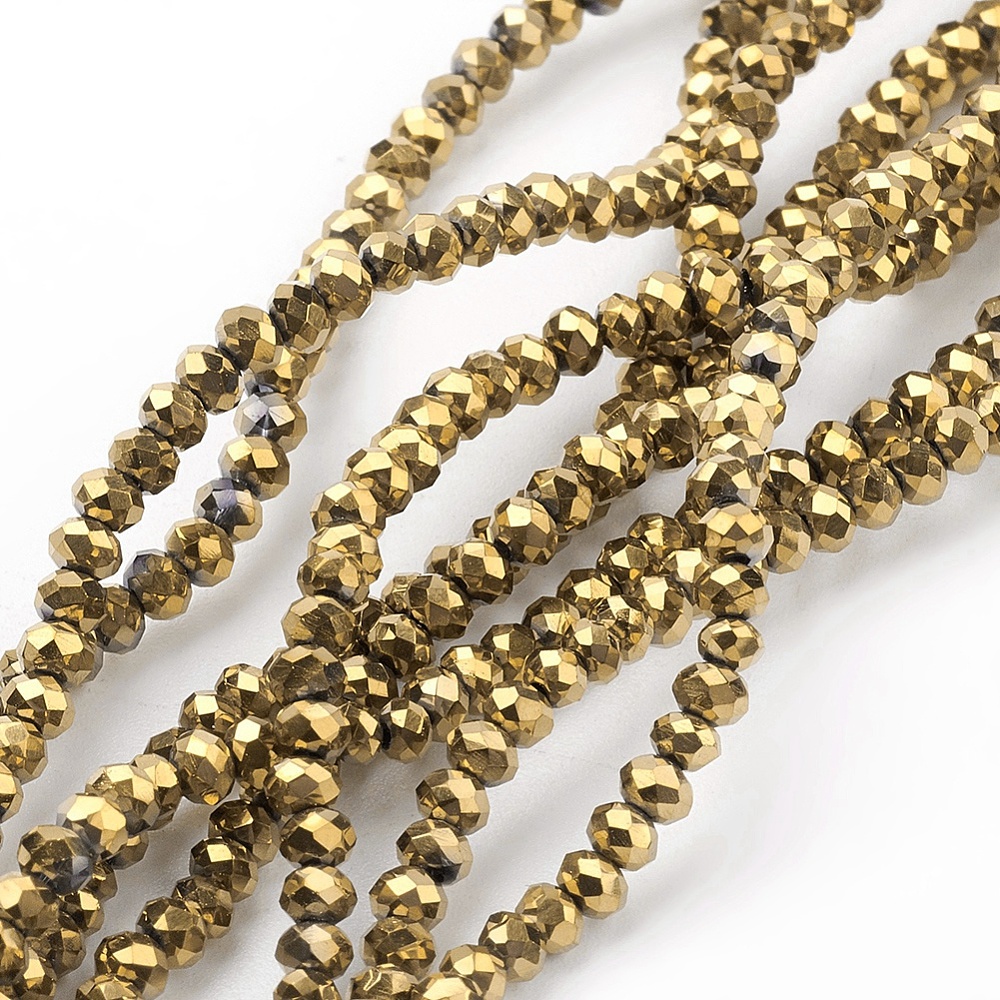 PandaHall Electroplate Glass Beads Strands, Full Golden Plated, Faceted, Rondelle, Goldenrod, 2.5x2mm, Hole: 1mm Glass Rondelle Gold