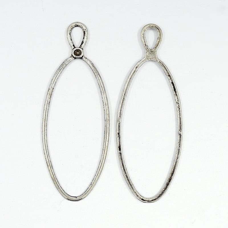 PandaHall Alloy Oval Pendants, Lead Free and Cadmium Free, Antique Silver, 46mm long, 17mm wide, 1mm thick, hole: 5x2.5mm Alloy Oval