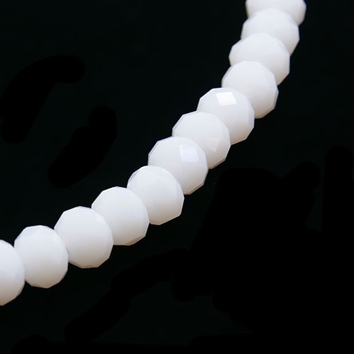 PandaHall Opaque Solid Color Faceted Glass Beads Strands, Rondelle, White, 6x4mm, Hole: 1mm; about 101pcs/strand, 18.5" Glass Rondelle White