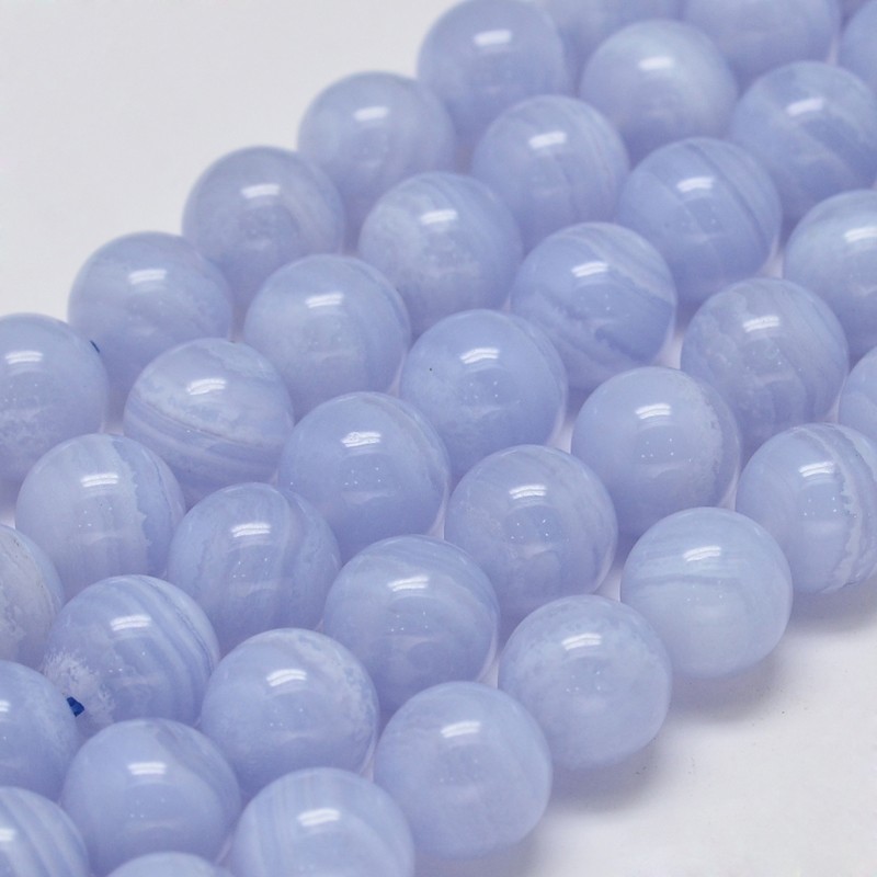 PandaHall Round Grade A Natural Blue Lace Agate Bead Strands, 10mm, Hole: 1mm; about 41pcs/strand, 15.5" Blue Lace Agate Round