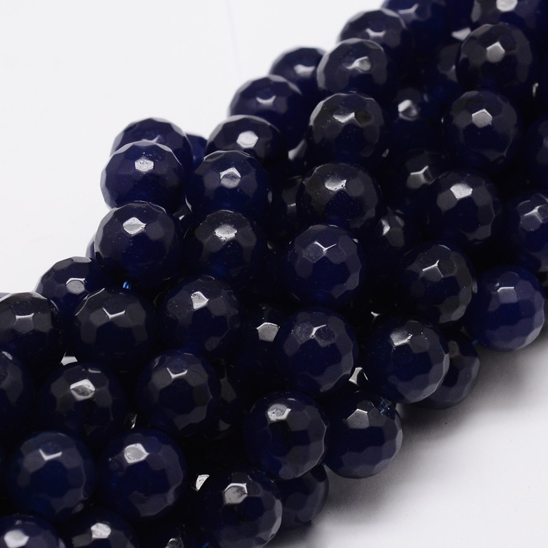 PandaHall Dyed Natural White Jade Round Beads Strands, Faceted, MidnightBlue, 10mm, Hole: 1mm; about 38pcs/strand, 14.5" White Jade Round...