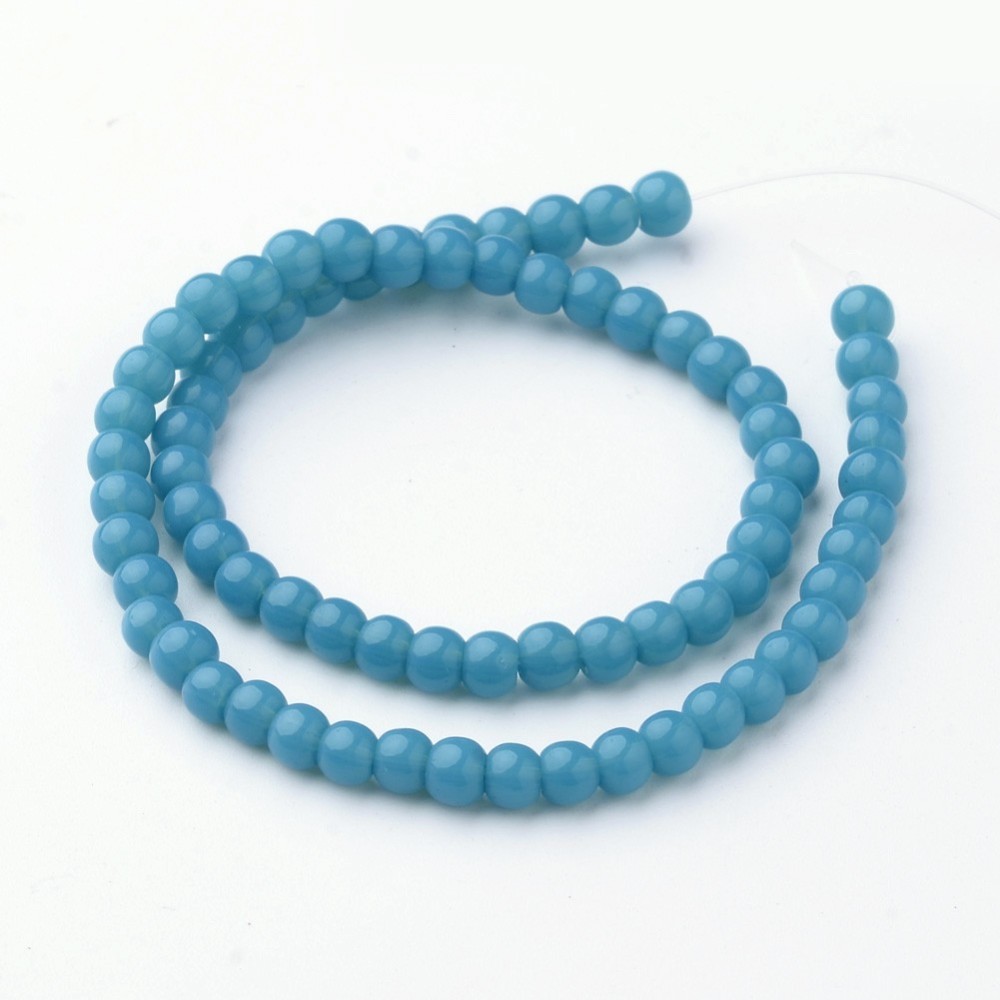 PandaHall Glass Beads Strands, Round, Dyed, SkyBlue, 4mm, Hole: 1mm; about 72pcs/strand, 10.3' Glass Round Blue