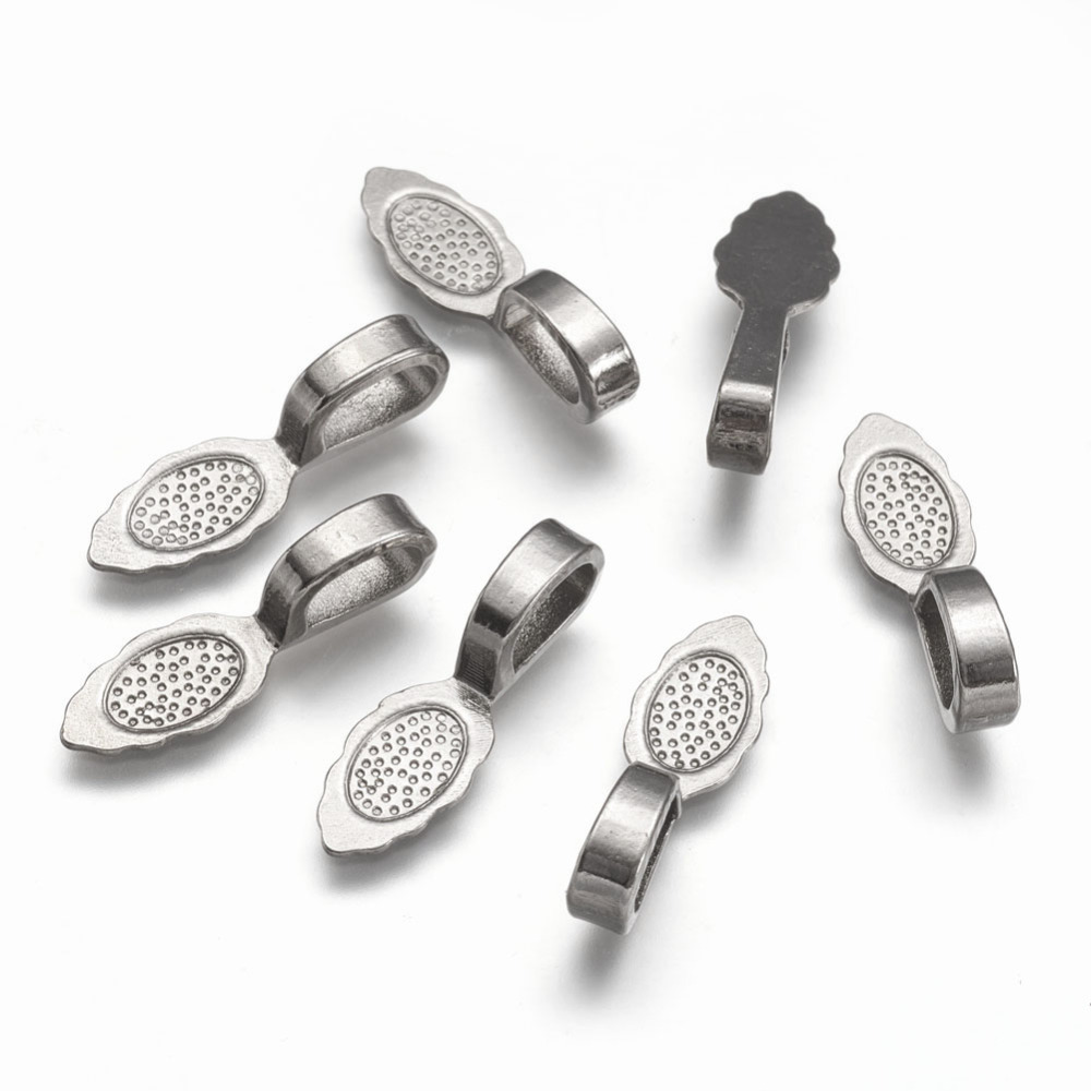 PandaHall Tibetan Style Pendants Bails, Lead Free and Cadmium Free, Glue-on Flat Pad Bails, Gunmetal, 26x8x7mm, Hole: 5x8mm; about 955pcs/kg...