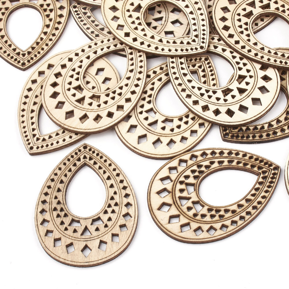 PandaHall Wood Big Pendants, Drop, Wheat, 67.5x51x2.5mm, Hole: 2mm Wood Drop Orange