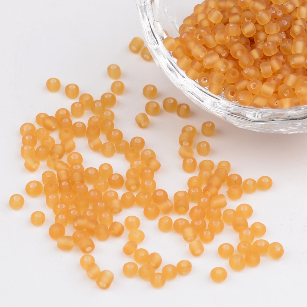 PandaHall 8/0 Frosted Round Glass Seed Beads, Khaki, Size: about 3mm in diameter, hole:1mm, about 1101pcs/50g Glass Yellow