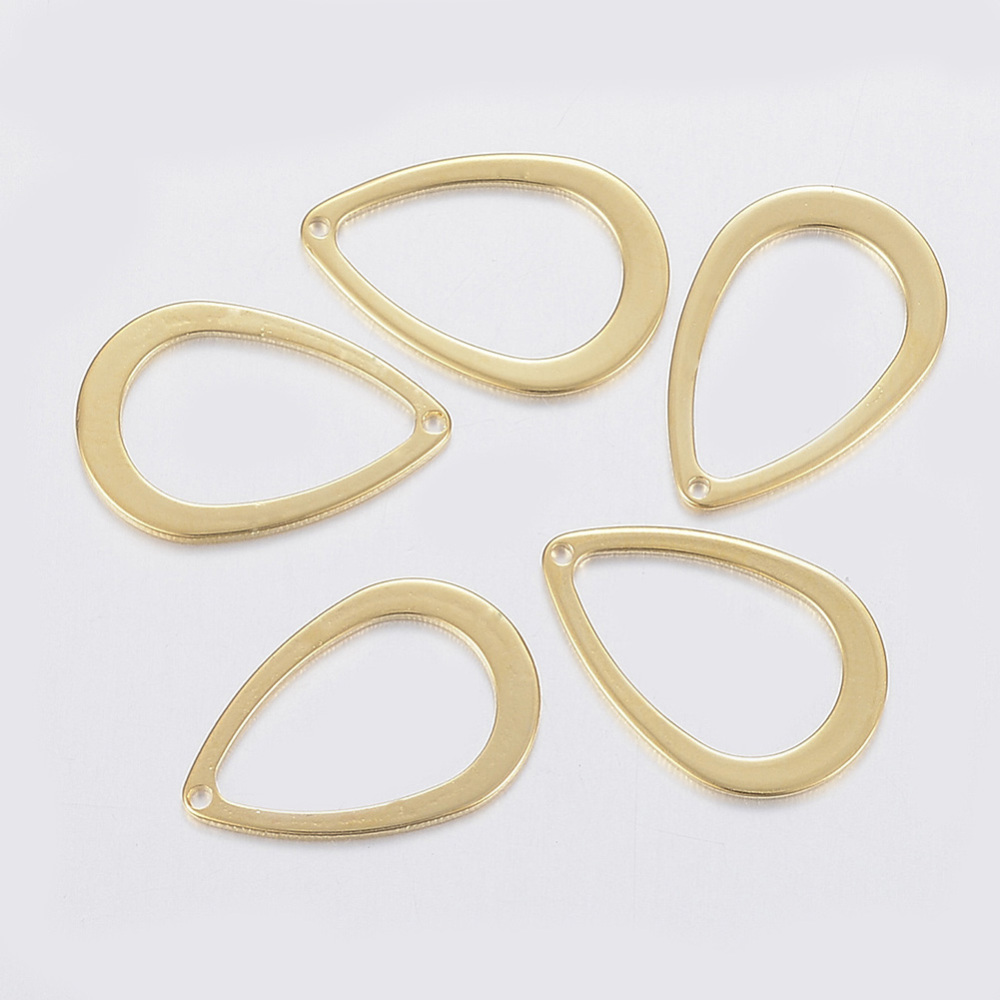 PandaHall 304 Stainless Steel Pendants, Drop, Golden, 17x11x0.8mm, Hole: 0.8mm Stainless Steel Drop