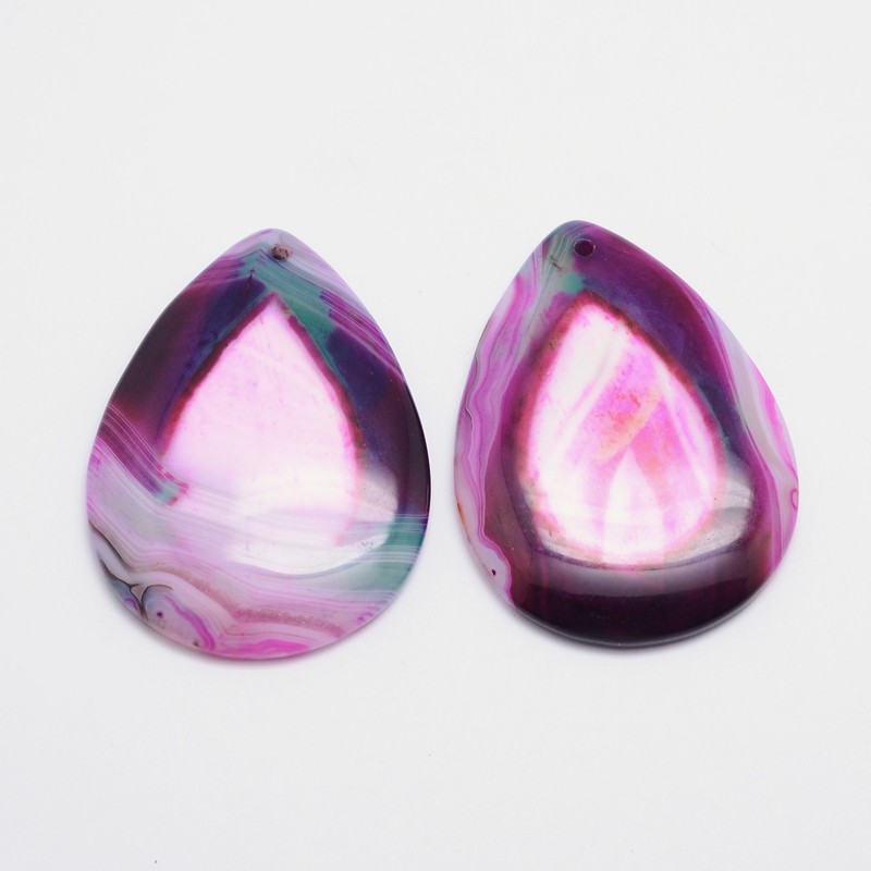 PandaHall Drop Natural Agate Big Pendants, Dyed, Magenta, 53x39x7mm, Hole: 1.5mm Natural Agate Drop Pink