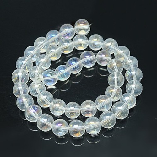 PandaHall Electroplate Glass Beads Strands, Full Pearl Luster Plated, Round, Clear, 8mm, Hole: 1mm; about 42pcs/strand, 12.6" Round Clear