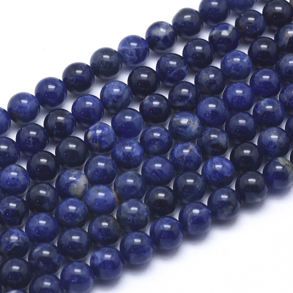 PandaHall Natural Sodalite Beads Strands, Grade A, Round, 6mm, Hole: 1mm; about 66pcs/strand, 15.5"(39.5cm) Sodalite Round