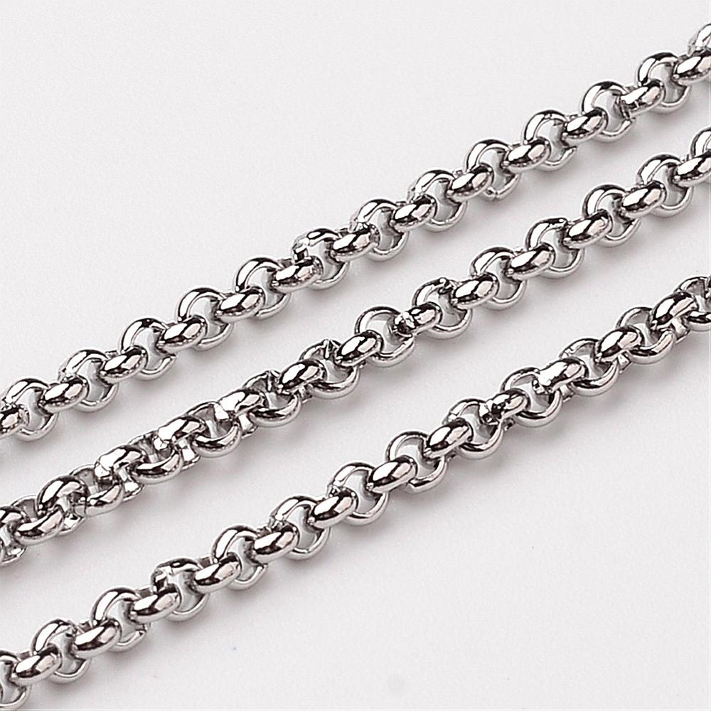 PandaHall 304 Stainless Steel Rolo Chains, Stainless Steel Color, 2x2mm Stainless Steel
