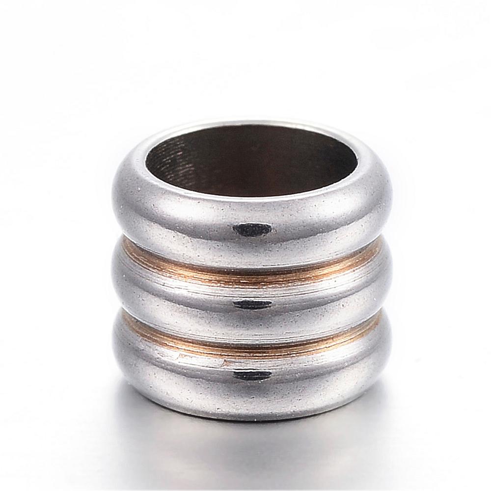 PandaHall 304 Stainless Steel Cord End Caps, Column, Stainless Steel Color, 6x5mm, Hole: 2mm & 4.5mm Stainless Steel