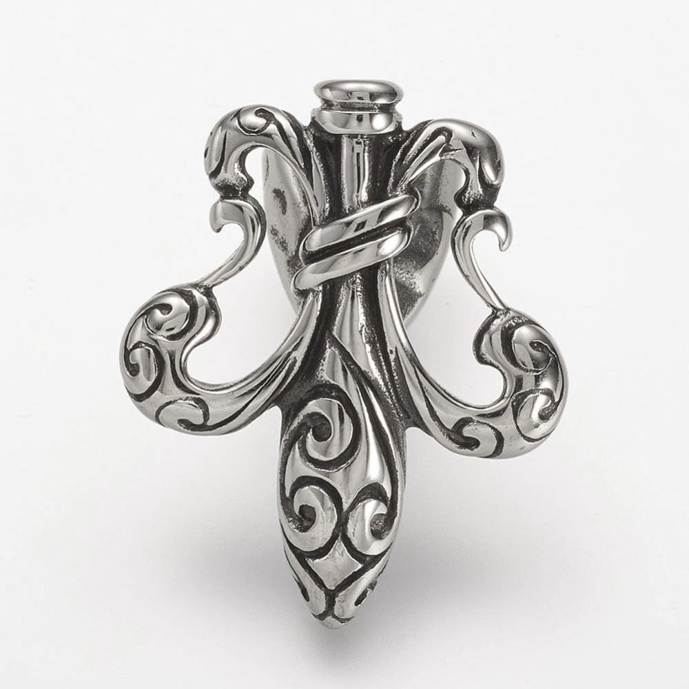 PandaHall 304 Stainless Steel Hook Clasps, For Leather Cord Bracelets Making, Fleur De Lis, Antique Silver, 32x26x18mm, Hole: 5x9mm...