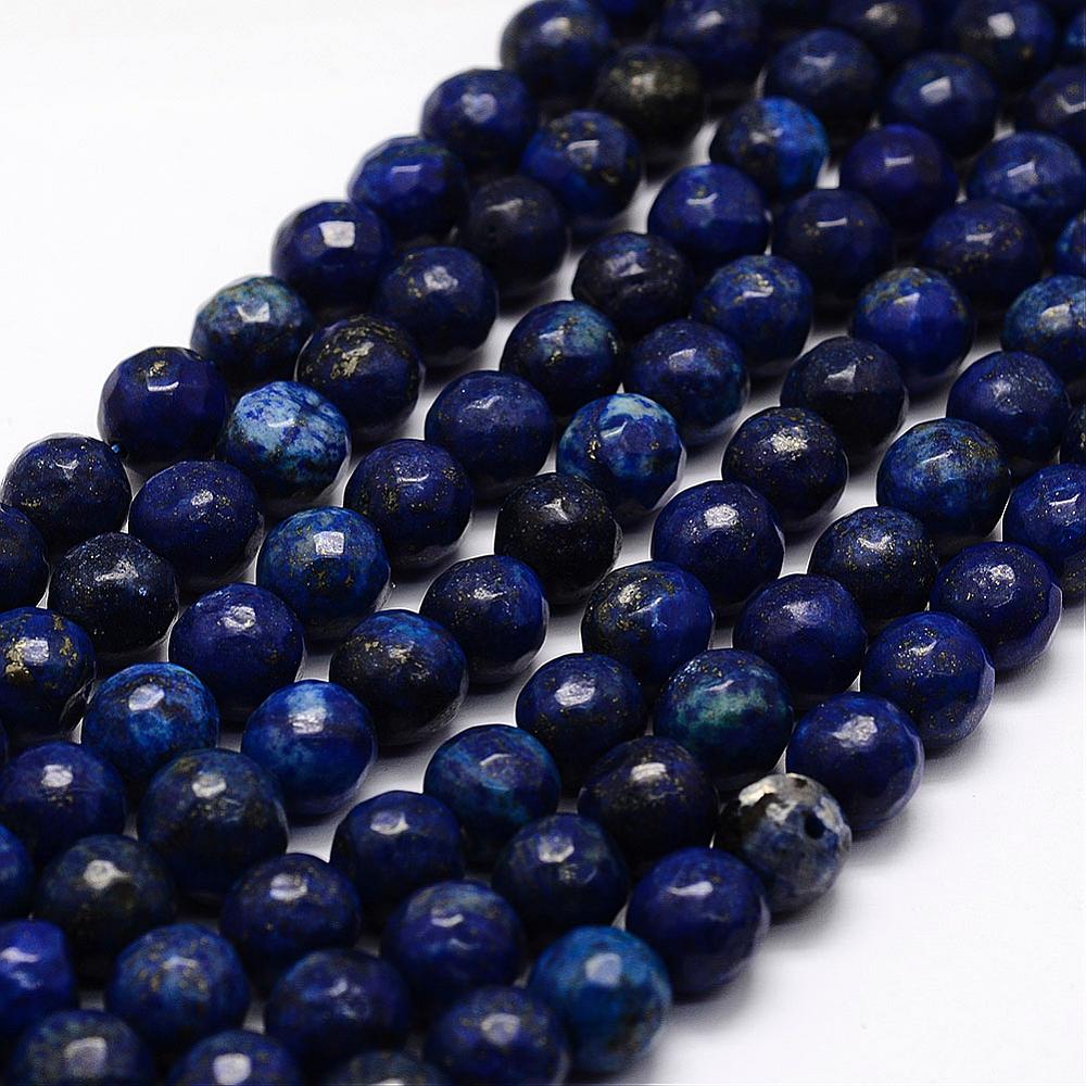 PandaHall Faceted Natural Lapis Lazuli Beads Strands, Round, Dyed, 10mm, Hole: 1.2mm; about 38pcs/strand, 14.7" Lapis Lazuli Round Blue
