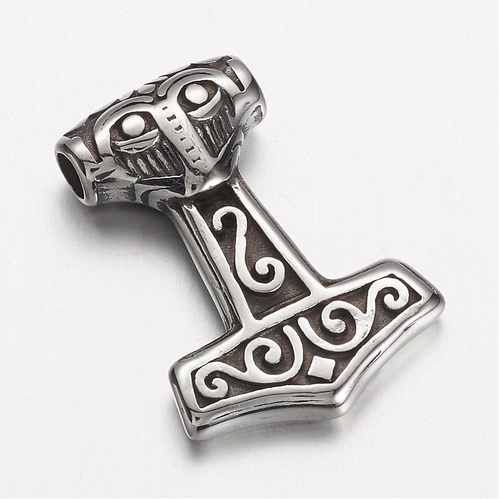 PandaHall 304 Stainless Steel Pendants, Thor's Hammer, Antique Silver, 29.5x21x7mm, Hole: 3.5mm Stainless Steel Tool