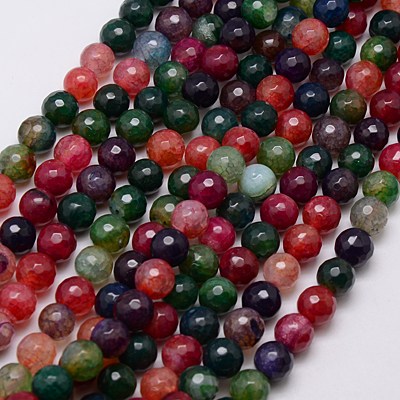 PandaHall Natural Agate Beads Strand, Faceted, Dyed, Round, Mixed Color, 8mm, Hole: 1mm, about 48pcs/strand, 15" Natural Agate Round...