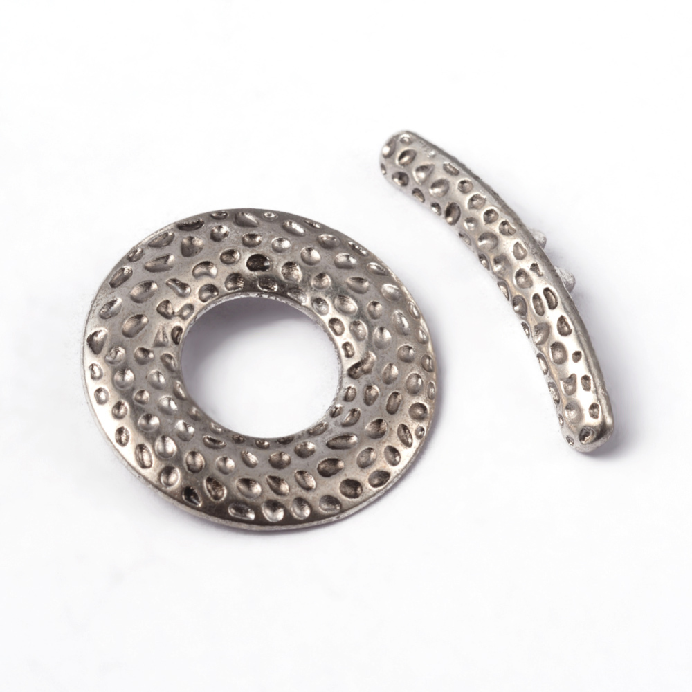 PandaHall Tibetan Silver Toggle Clasps, Donut, Lead Free and Cadmium Free, Antique Silver, Donut: 31x4.5x1.5mm, hole: 1.5mm; Bar: about...