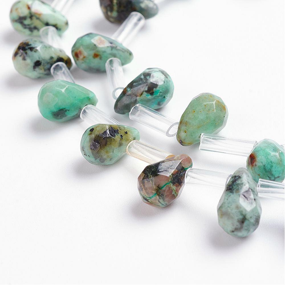 PandaHall Natural African Turquoise Beads Strands, Drop, Faceted, 9x6mm, Hole: 1mm; about 38~44pcs/strand, 16.1"~18.1"(41~46cm) African...