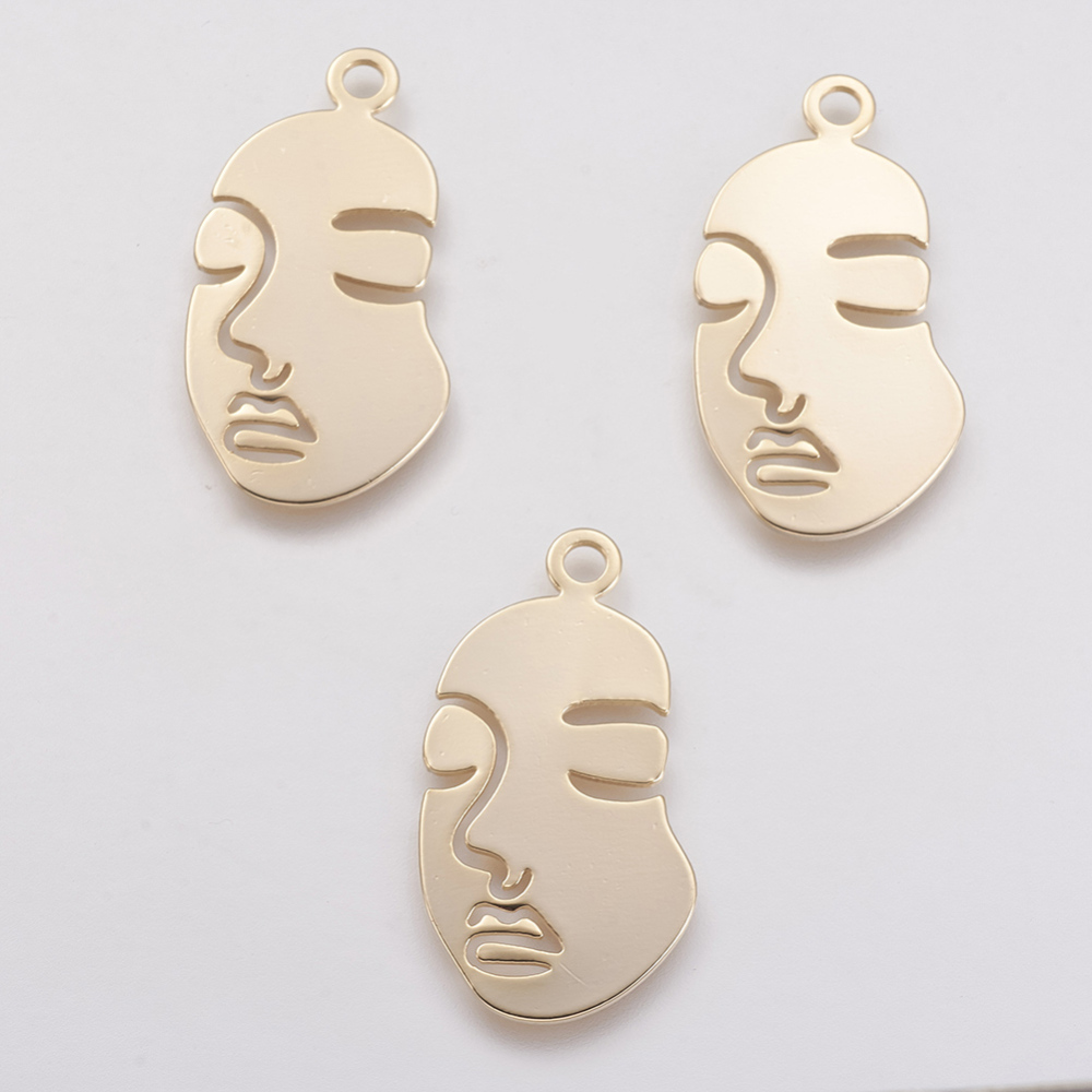 PandaHall Brass Pendants, Real Gold Plated, Face, 33x18x1mm, Hole: 2.5mm Brass Human