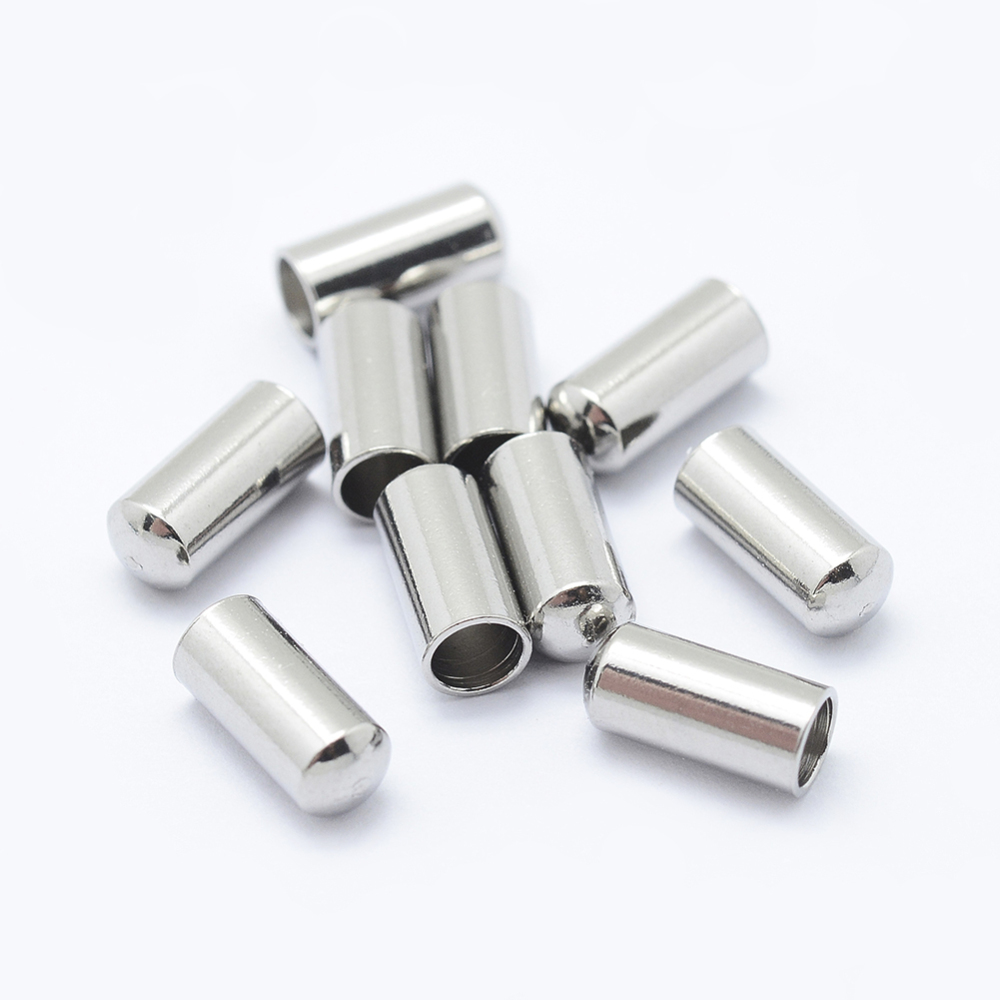 PandaHall 304 Stainless Steel Cord Ends, Column, Stainless Steel Color, 8x3.5mm, Inner Diameter: 3mm Stainless Steel