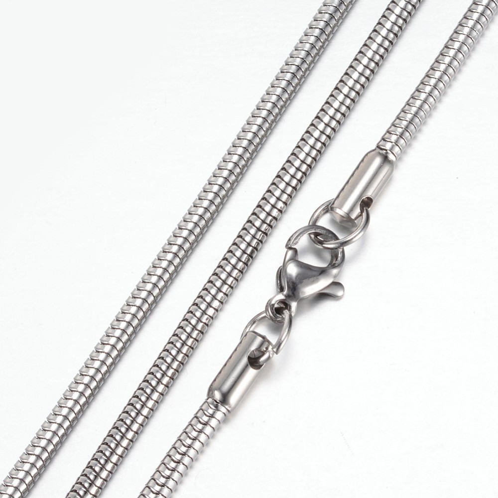 PandaHall 304 Stainless Steel Snake Chain Necklaces, with Lobster Claw Clasps, Stainless Steel Color, 19.8"(50.5cm) Stainless Steel