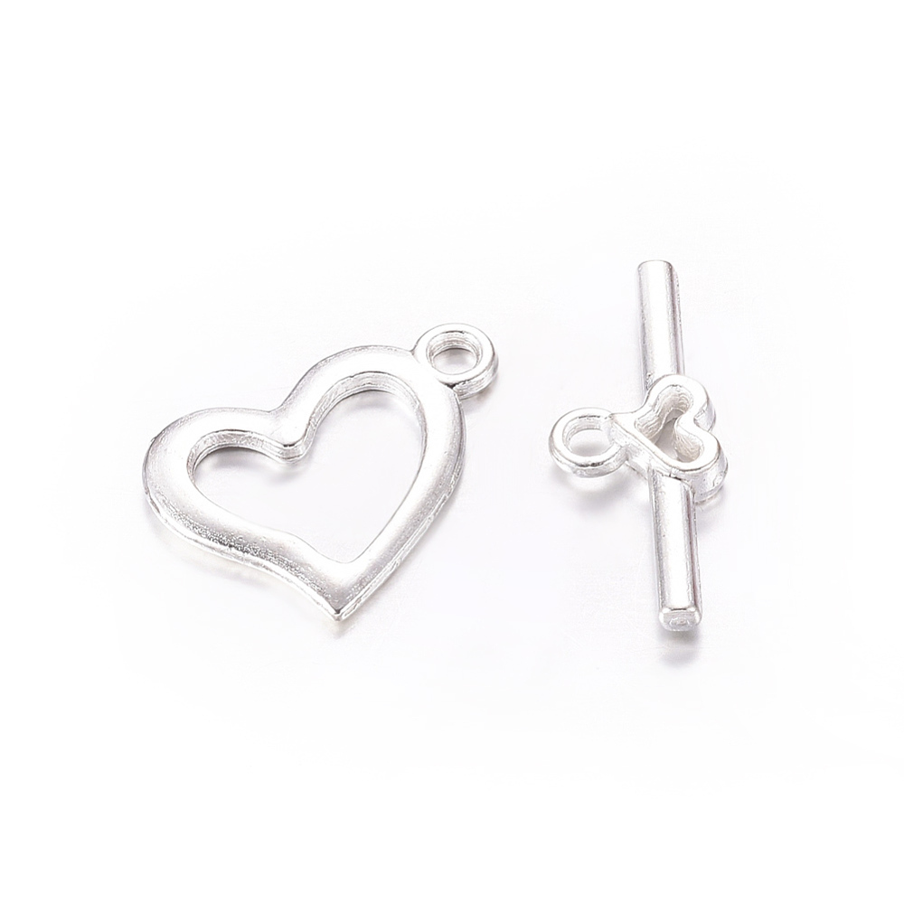 PandaHall Metal Alloy Toggle Clasps, Heart, Silver Color, Size: Heart: about 15mm wide, 19mm long; stick: 9mm wide, 22mm long. Alloy Heart...