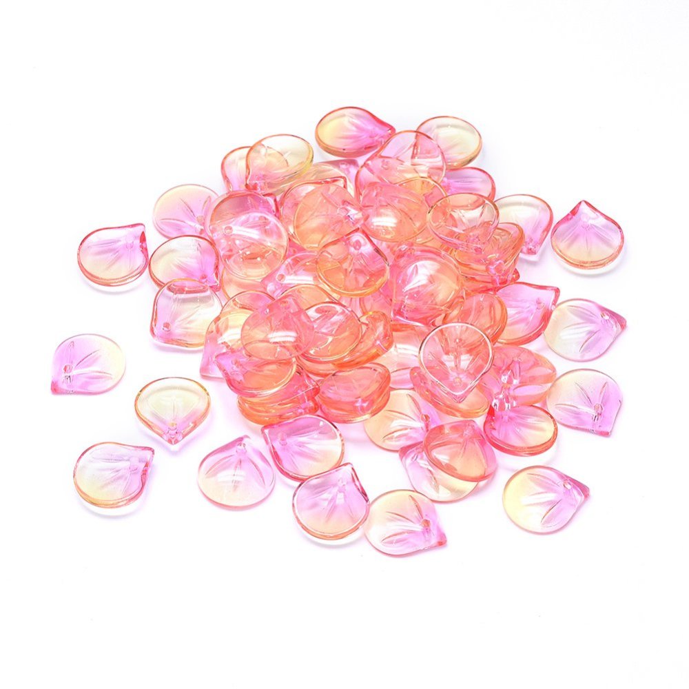 PandaHall Glass Charms, Petal, LightCoral, 15x13.5x4mm, Hole: 1.2mm Glass Flower Red