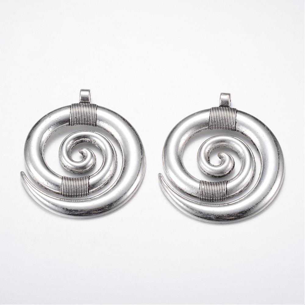 PandaHall Tibetan Style Alloy Big Pendants, Spiral, Cadmium Free & Lead Free, Antique Silver, 51x45.5x4mm, Hole: 3mm; about 80pcs/1000g...