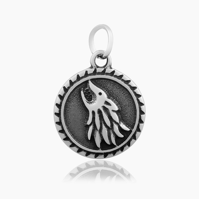 PandaHall Flat Round with Wolf 316 Stainless Steel Pendants, Antique Silver, 21x18x3mm, Hole: 5mm Stainless Steel Flat Round