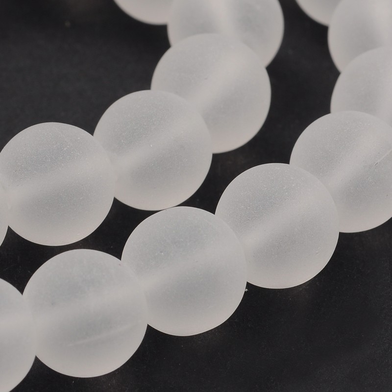 PandaHall Frosted Round Glass Beads Strands, Clear, 10mm, Hole: 1.5mm; about 33pcs/strand, 12" Glass Round Clear