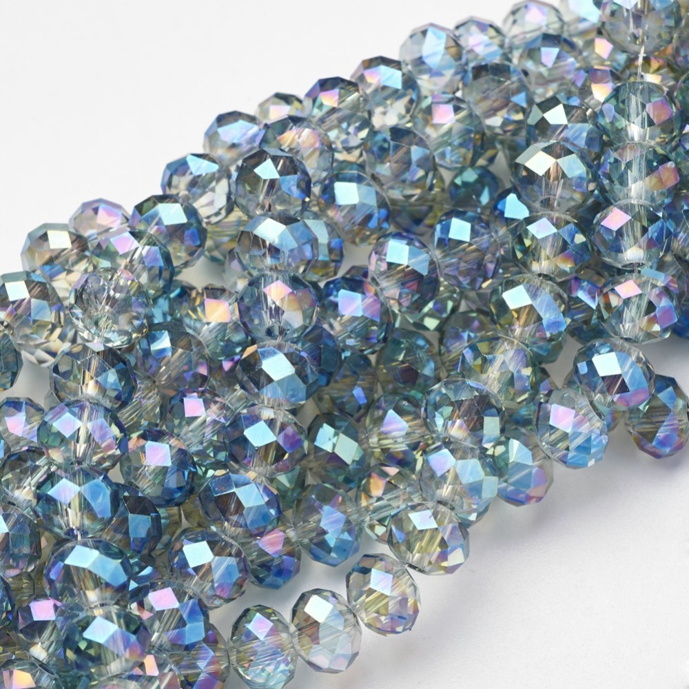 PandaHall Electroplate Glass Beads Strands, Faceted Rondelle, Turquoise, 8x5mm, Hole: 1mm; about 72pcs/strand, 16.5". Glass Rondelle Green