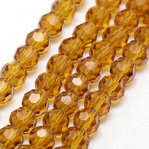 PandaHall Glass Beads Strands, Faceted, Round, Goldenrod, 8mm, Hole: 1mm; about 72pcs/strand, 22.6" Glass Round Gold