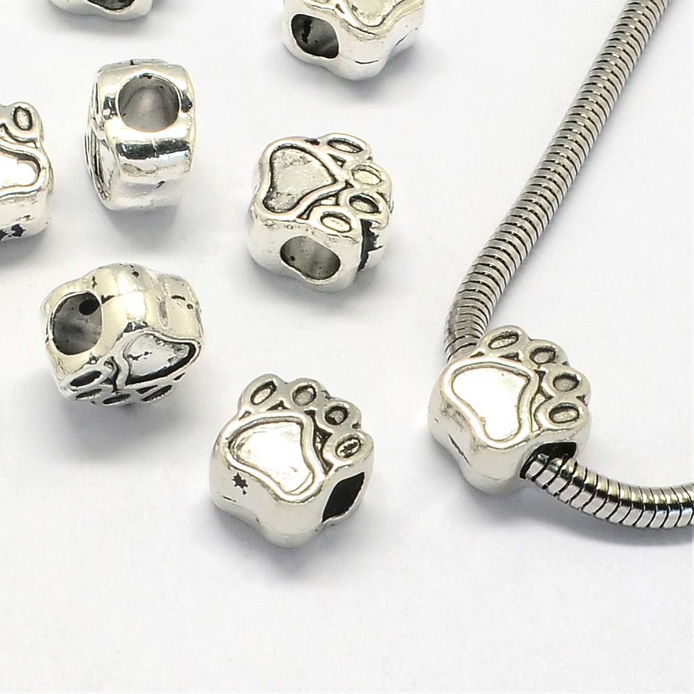 PandaHall Alloy European Beads, Enamel Settings, Large Hole Beads, Dog Paw Prints, Antique Silver, 11.5x10.5x7.5mm, Hole: 5mm Alloy Dog