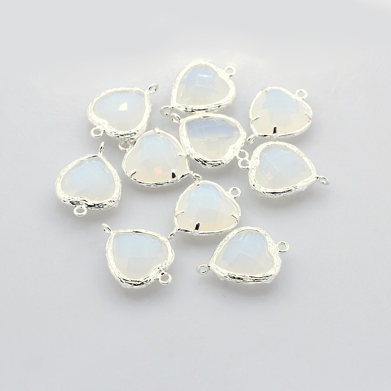 PandaHall Nickel Free Silver Tone Brass Glass Links, Heart, WhiteSmoke, 19x14x6mm, Hole: 1mm Glass Heart White