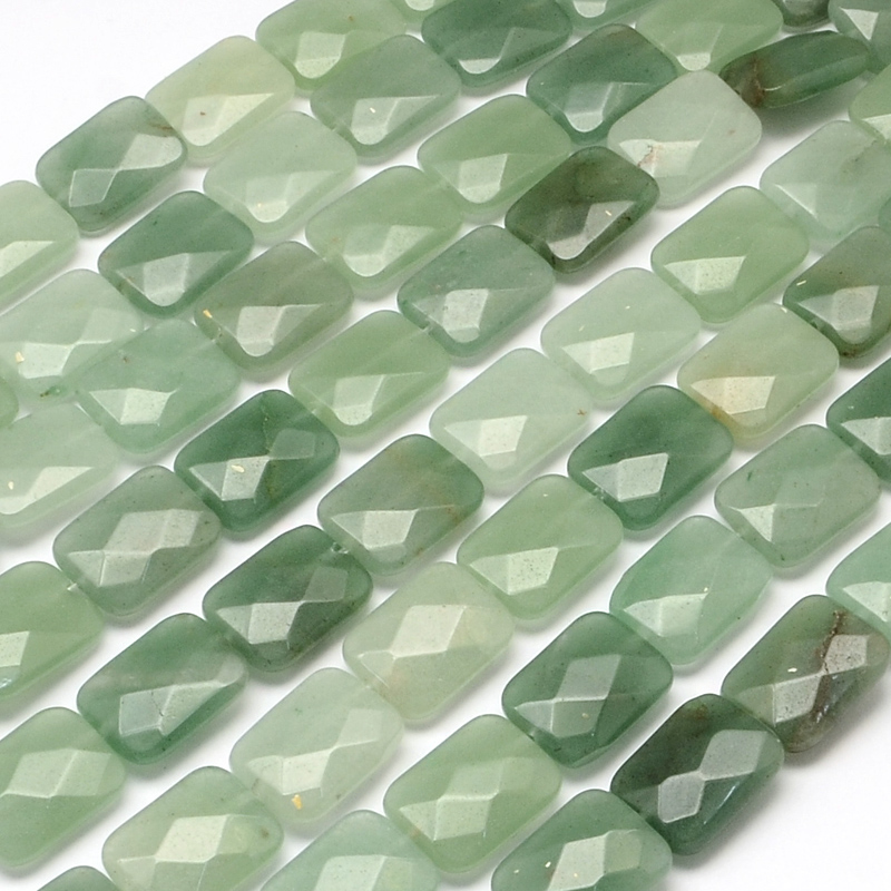 PandaHall Faceted Rectangle Green Aventurine Beads Strands, 16x12~13x5~6mm, Hole: 1mm; about 13pcs/strand, 8.26" Green Aventurine Rectangle