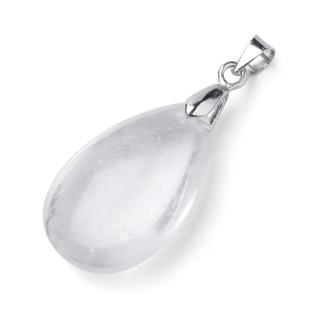 PandaHall Natural Quartz Crystal Gemstone Pendants, with Alloy Findings, Drop, Platinum, 23~24x14x8mm, Hole: 4x5mm Quartz Crystal Drop