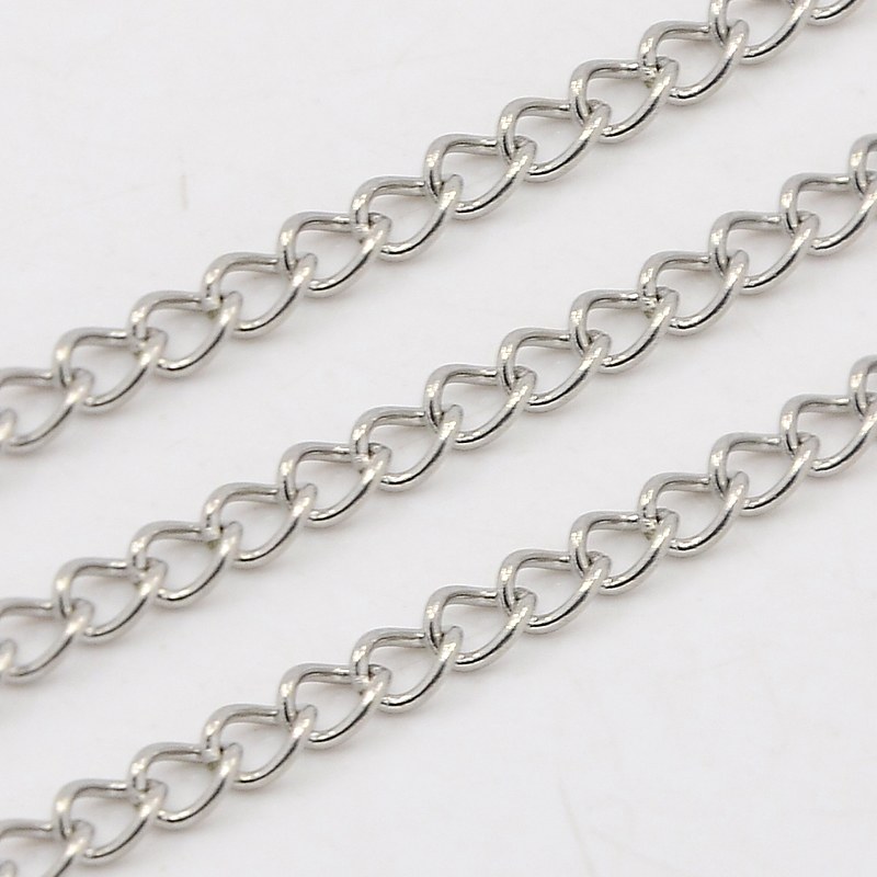 PandaHall 304 Stainless Steel Twisted Chains Curb Chain, Stainless Steel Color, 3x1.5mm Stainless Steel