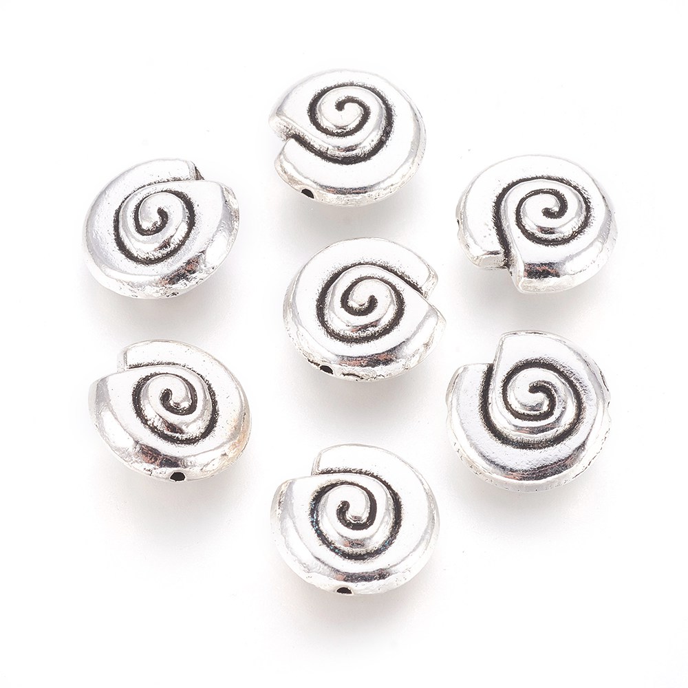 PandaHall Tibetan Silver Beads, Lead Free & Cadmium Free, Helix, Antique Silver, about 14mm in diameter, 7mm thick, hole: 1mm Alloy Helix