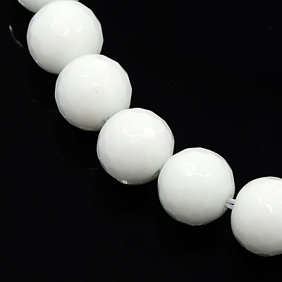 PandaHall Natural White Jade Beads Strands, Dyed, Faceted, Round, White, 4mm, Hole: 1mm; about 90pcs/strand, 16" White Jade Round White