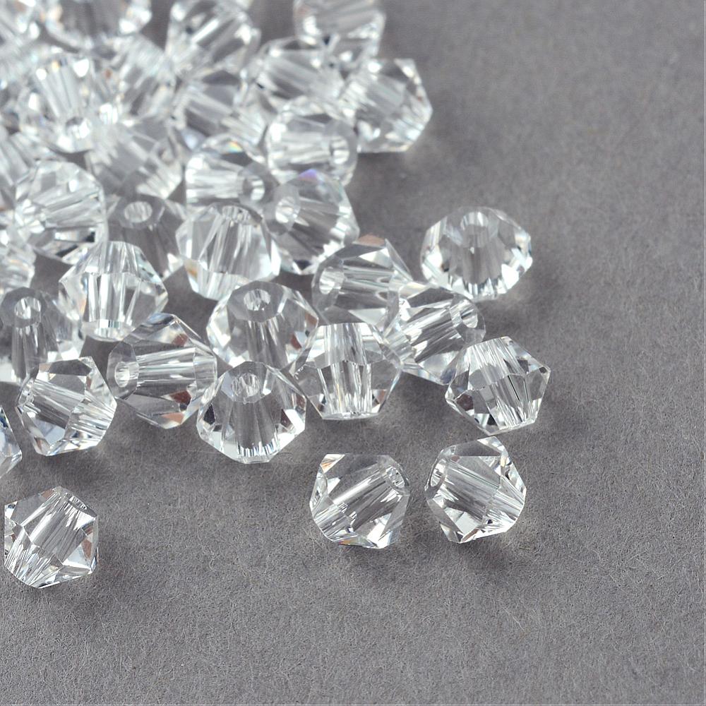 PandaHall Imitation Crystallized Glass Beads, Transparent, Faceted, Bicone, Clear, 8x8mm, Hole: 1.3mm; about 144pcs/bag Glass Bicone Clear