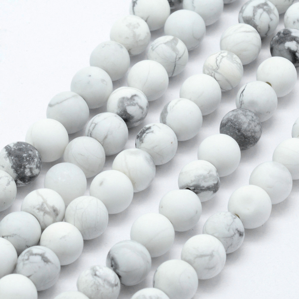 PandaHall Natural Howlite Beads Strands, Frosted, Round, 6mm, Hole: 1mm; about 62pcs/strand, 15.3"(39cm) Howlite Round White