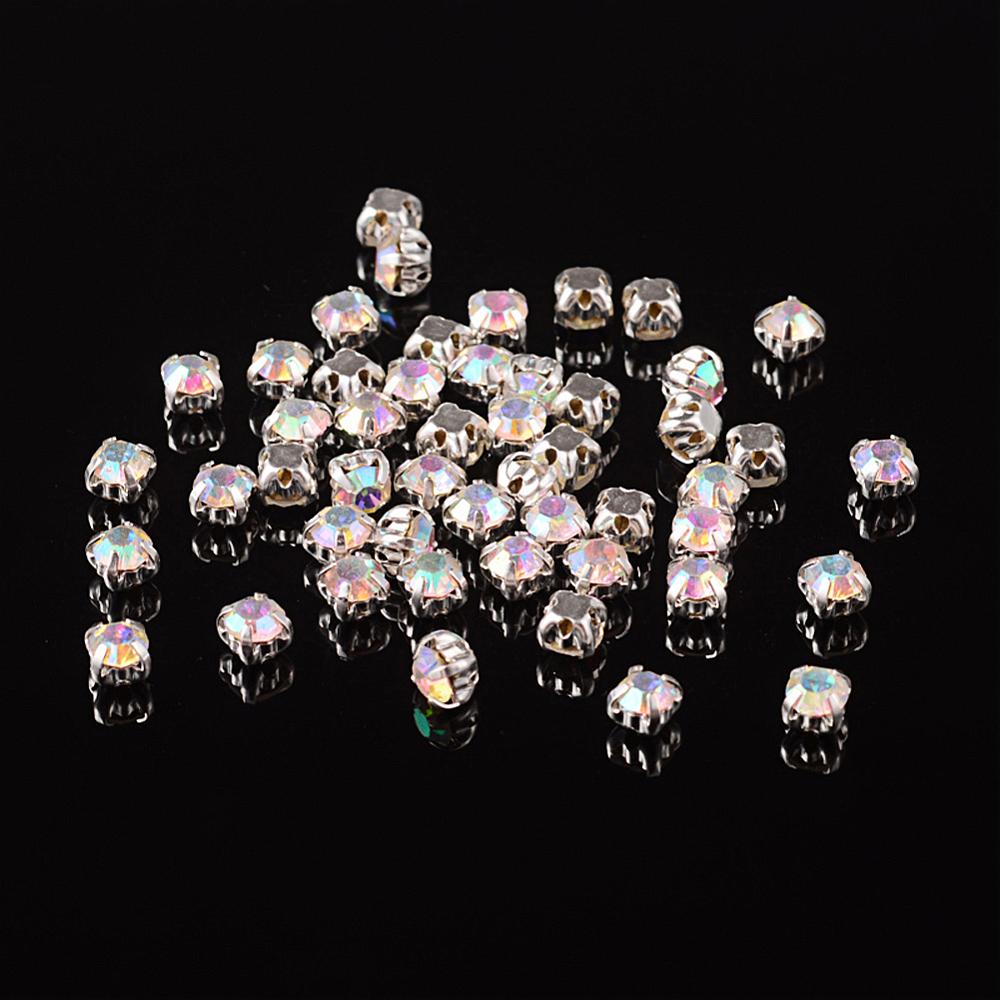PandaHall Sew on Rhinestone, Grade A Glass Rhinestone, with Brass Prong Settings, Garments Accessories, Square, Silver Metal Color, Crystal...