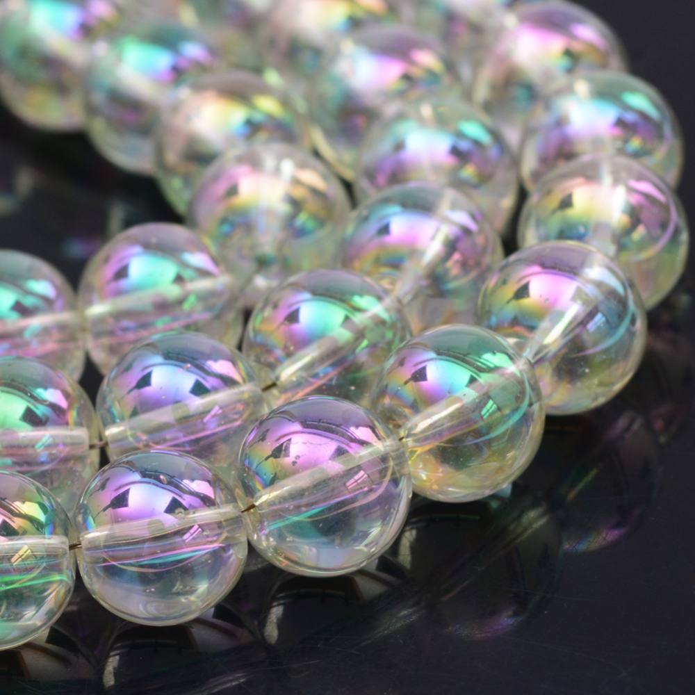 PandaHall Electroplate Glass Beads Strands, Rainbow Plated, Round, Ivory, 4x4.5mm, Hole: 1mm; about 200pcs/strand, 30.7" Glass Round Ivory