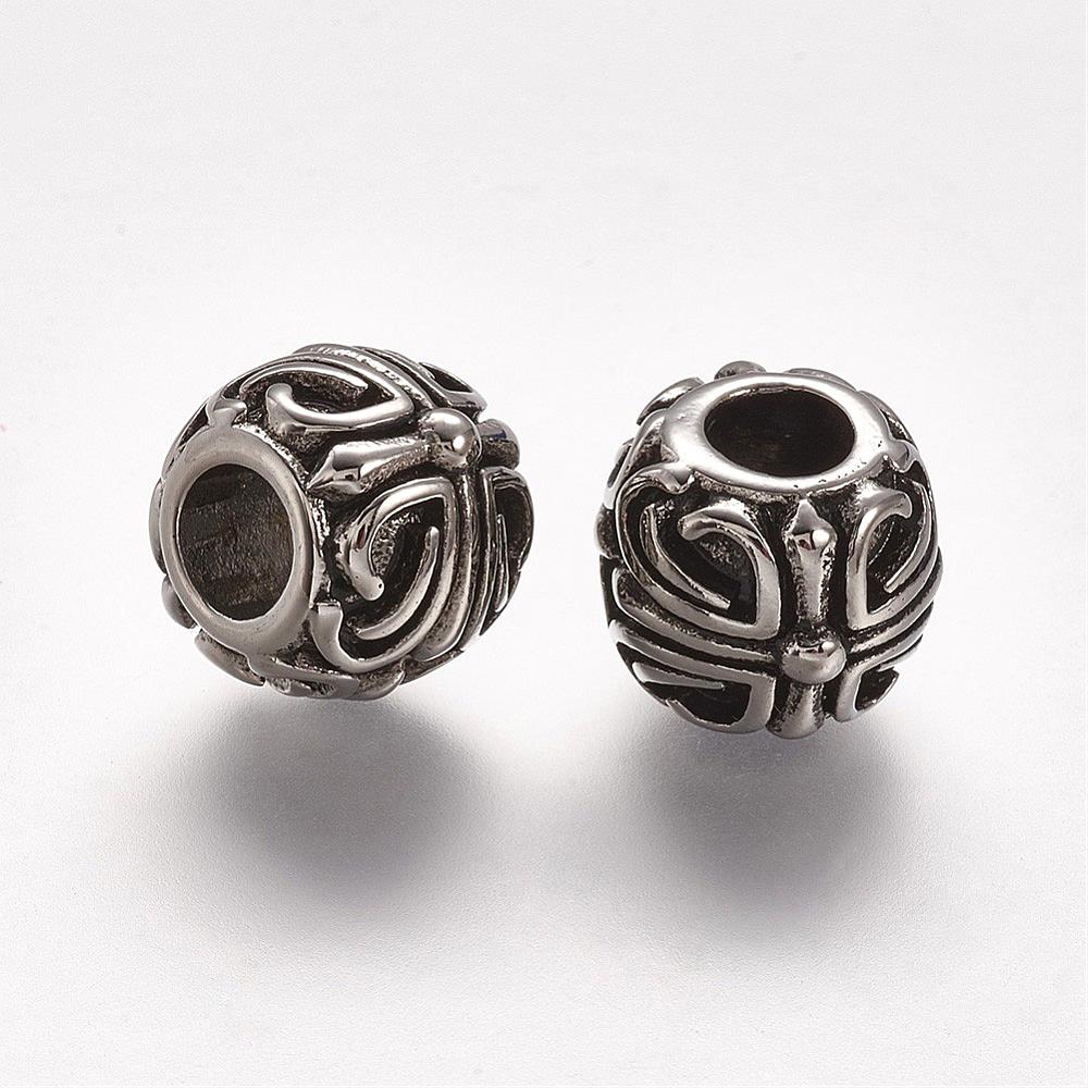 PandaHall 304 Stainless Steel European Beads, Rondelle, Antique Silver, 12x10mm, Hole: 4.5mm Stainless Steel Rondelle